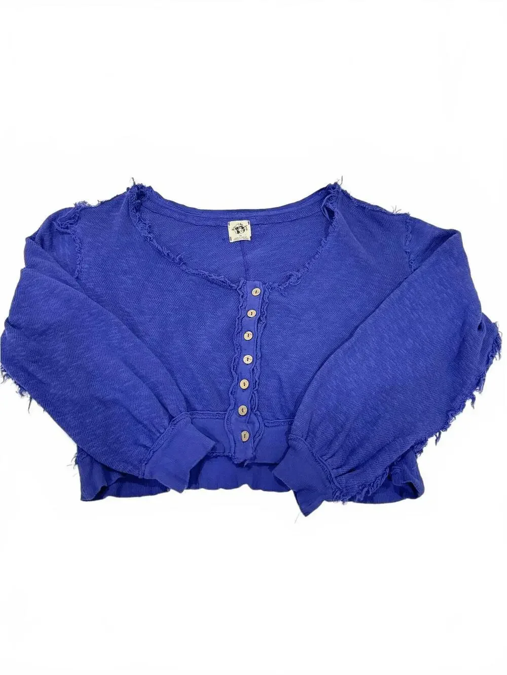 Free People Golden Road Blue Ruffled Cropped Cardigan Sweater XS Boho